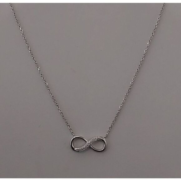Sparkling Genuine Diamond Simulant Infinity Symbol Design Necklace~925 SS - Picture 1 of 4